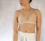 Beige Open Back Bralette. Halter Backless Bra