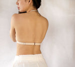 Beige Open Back Bralette. Halter Backless Bra