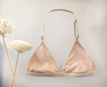 Beige Open Back Bralette. Halter Backless Bra