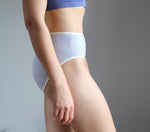 High Waist Organic Cotton Panties. Gray with Ivory Trim