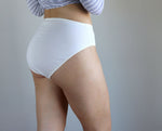 High Waist 100% Organic Cotton Panties. Cotton Lace Inserts. Natural