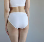 High Waist 100% Organic Cotton Panties. Cotton Lace Inserts. Natural