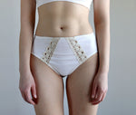 High Waist 100% Organic Cotton Panties. Cotton Lace Inserts. Natural