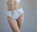 High Waist 100% Organic Cotton Panties. Cotton Lace Inserts. Natural