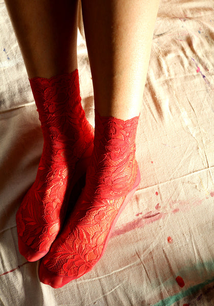 Red Lace and Mesh Socks – Tatiana's Threads