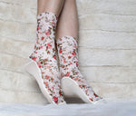 Floral light lace and mesh socks. Off white with small flowers