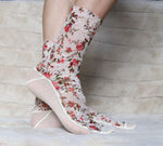 Floral light lace and mesh socks. Off white with small flowers