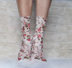 Floral light lace and mesh socks. Off white with small flowers