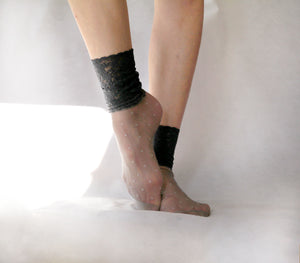 Charcoal Grey Lace Cuff Socks