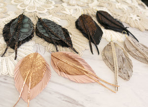 Layered Leather Feather Earrings