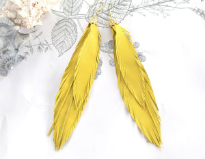 White Long Leather Feather Earrings