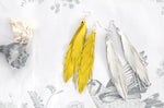 Yellow Long Leather Feather Earrings