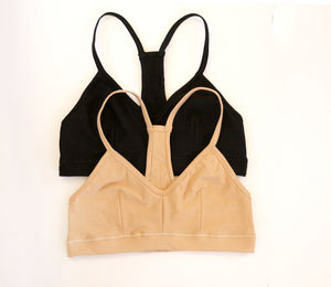 Black Organic Cotton Sports Yoga Bra. Skinny Racer Back.