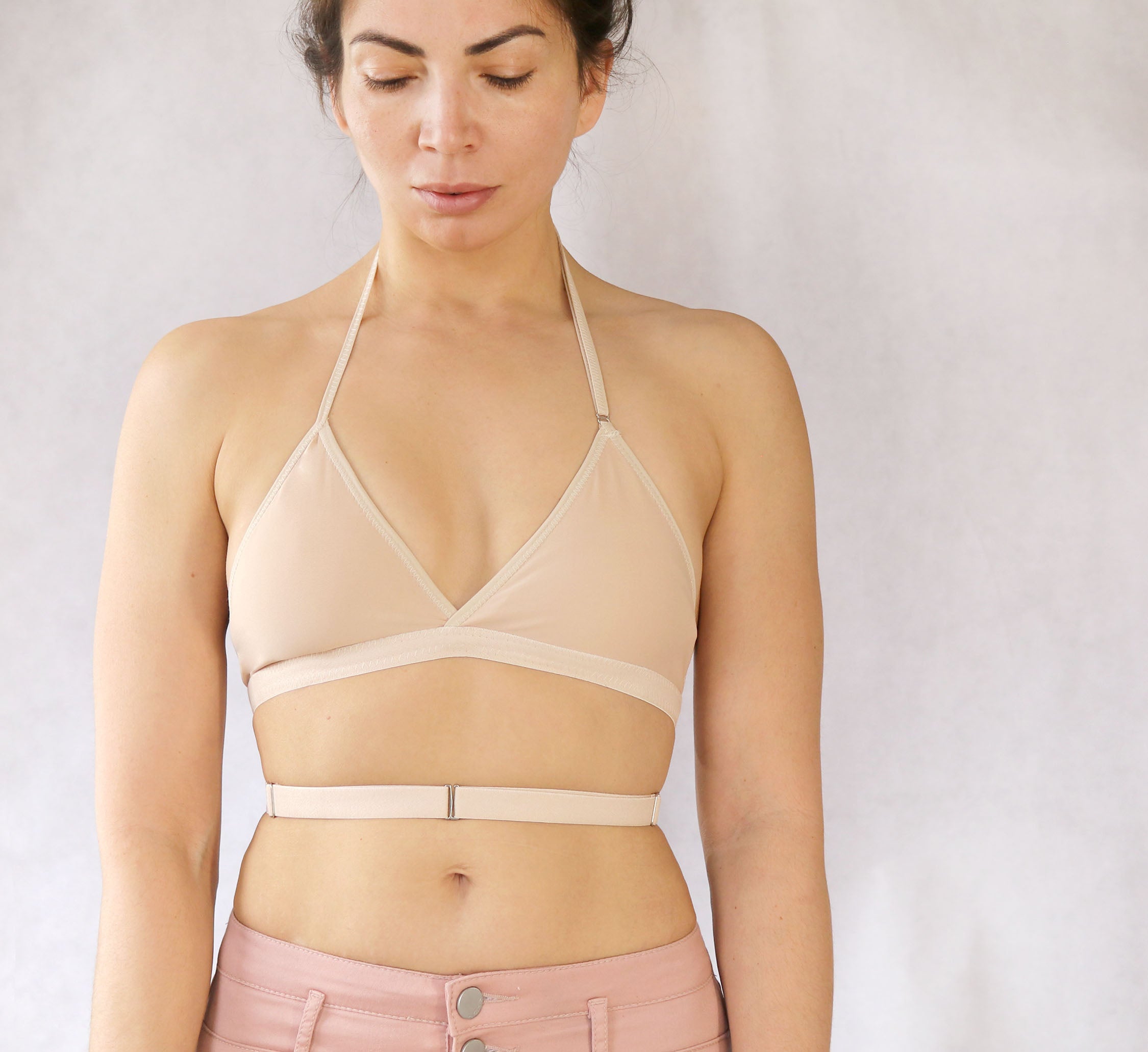 Open Back Bra. Wrap Around Backless Halter Bralette Xs Cup A / Beige Open Back Bra. Wrap Around Backless Halter Bralette Xs Cup A / Beige