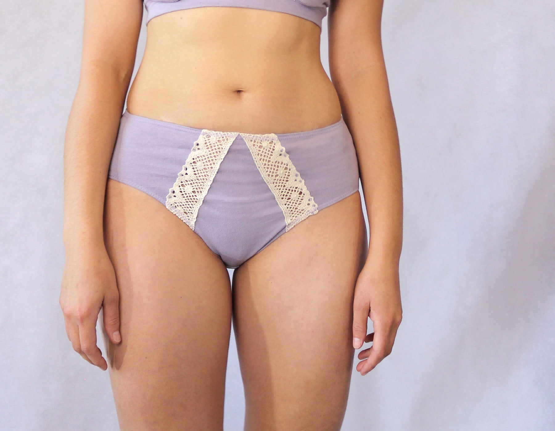 High Waist 100% Organic Cotton Panties With Cotton Lace Inserts