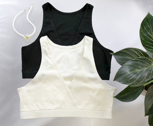 Organic Cotton Bralettes Set of 2. Black and Natural. Sustainable Underwear. Nursing Bra