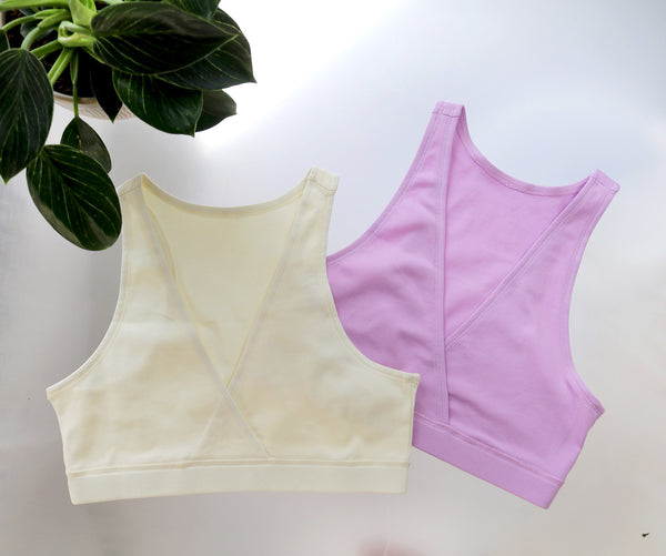 Organic Cotton Bralettes Set of 2. Lavender and Natural. Sustainable U –  Tatiana's Threads