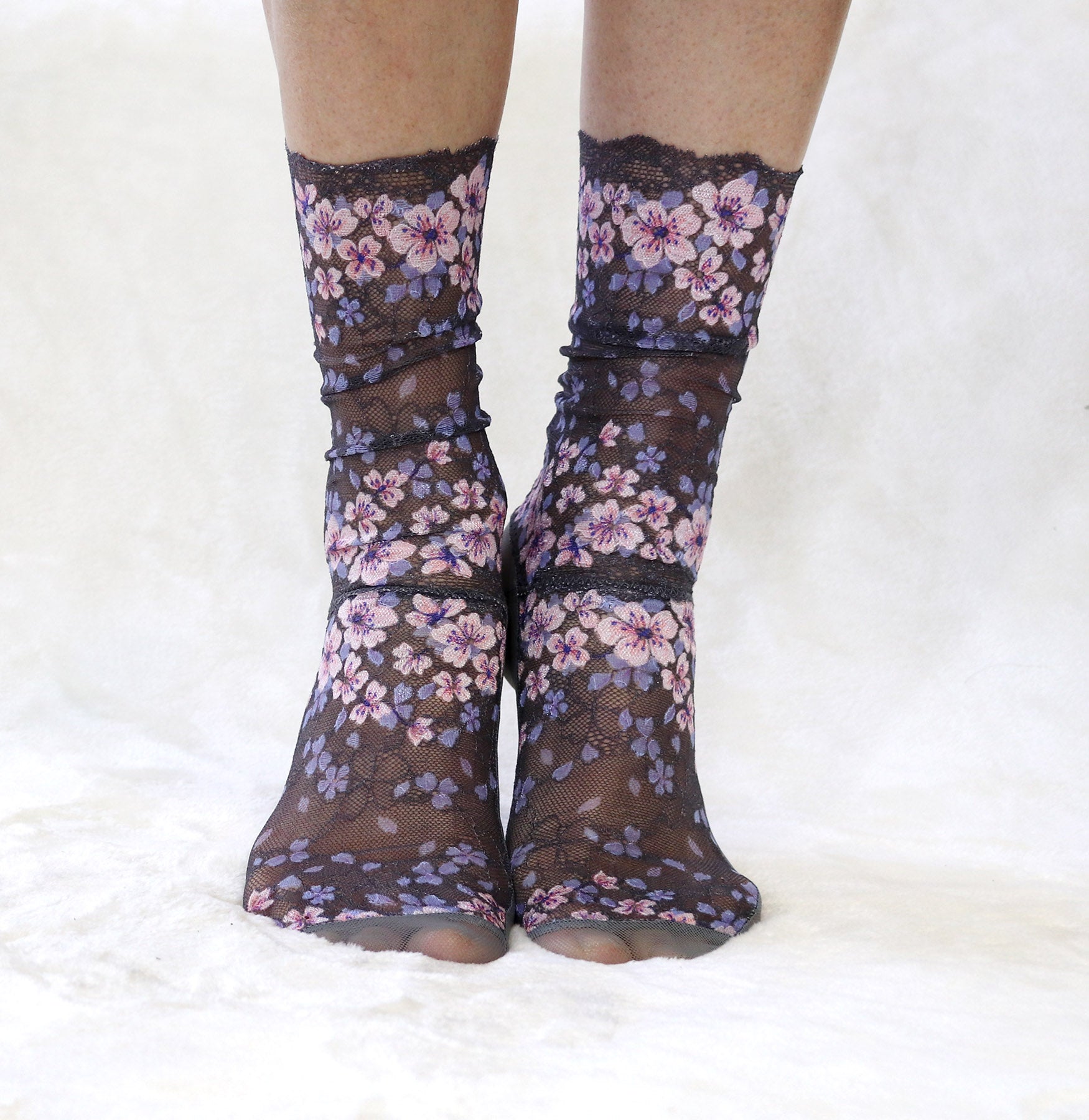 Embroidered Lace Women's Socks. Smoky Gray Floral – Tatiana's Threads