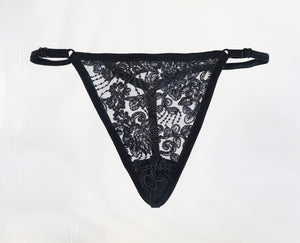 Sheer Lace V Strings Black