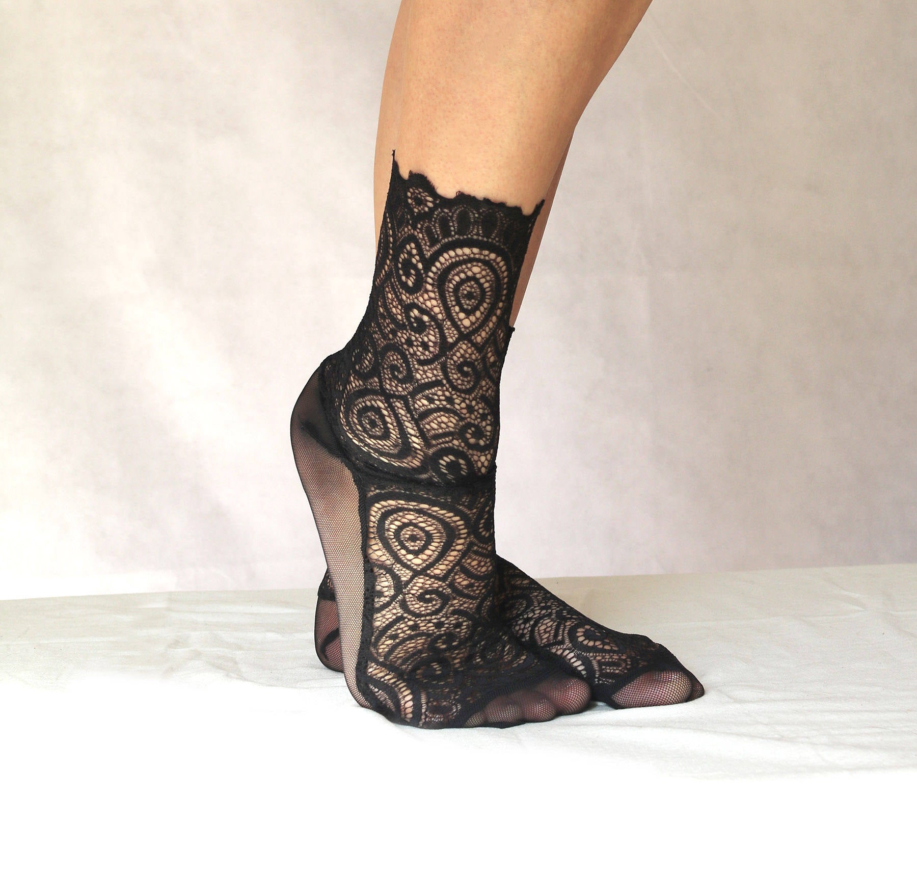 Black Lace and Mesh socks. Handmade Women’s Socks