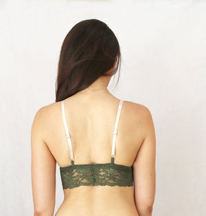 Lace Bralette. Olive Green Bra, Lace Bralette Top, Handmade Lingerie