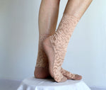 Beige Lace and Mesh Socks