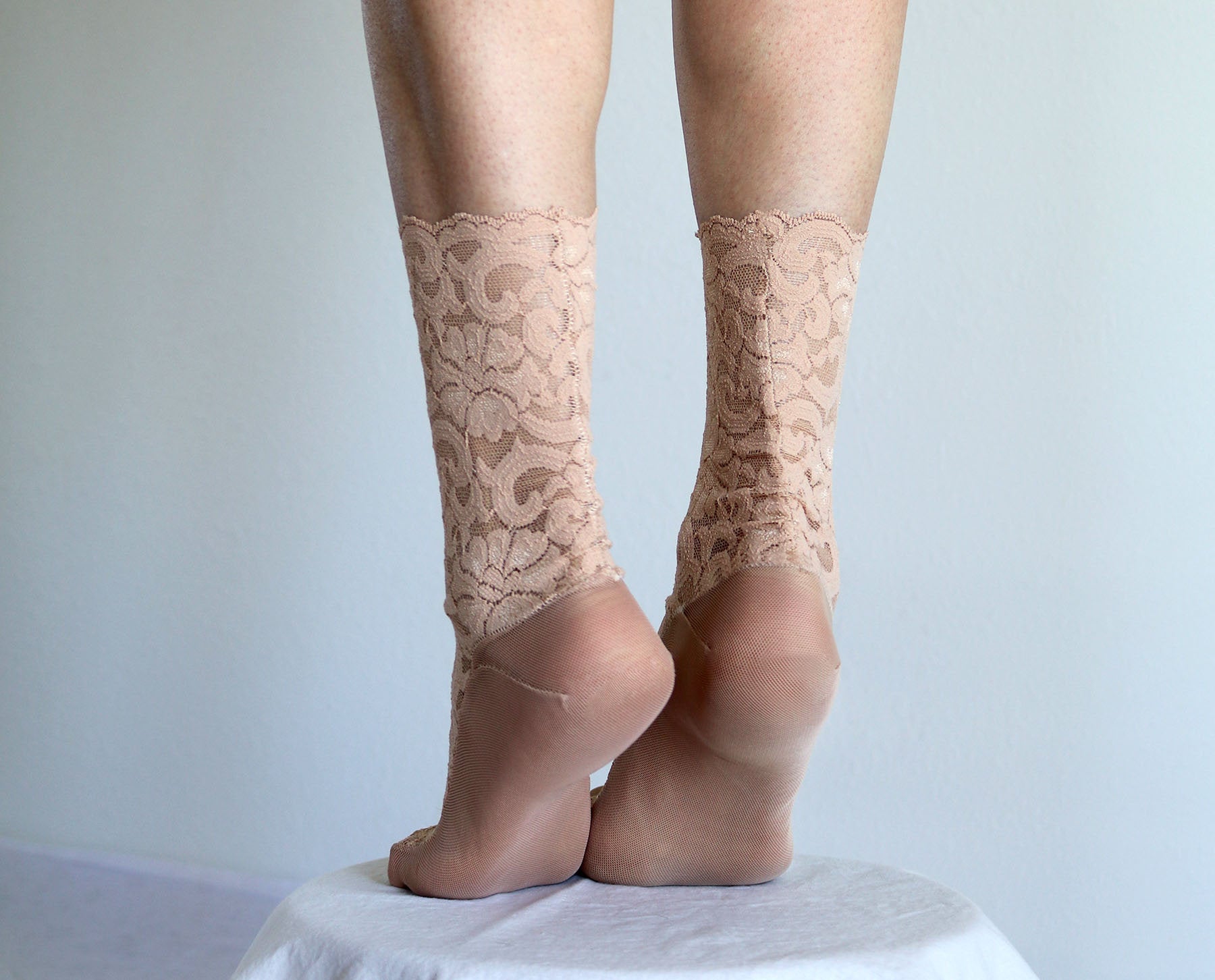 Beige Lace and Mesh Socks