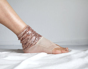 Rose Gold Sequined Thong Toeless Socks