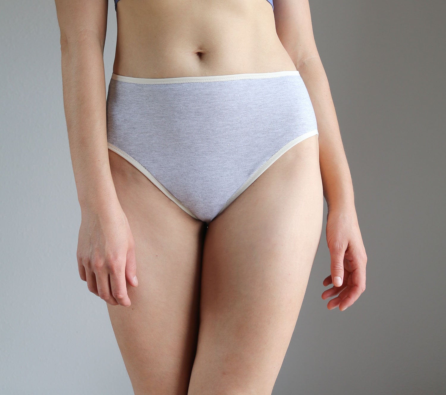 High Waist Organic Cotton Panties. Gray with Ivory Trim – Tatiana's Threads