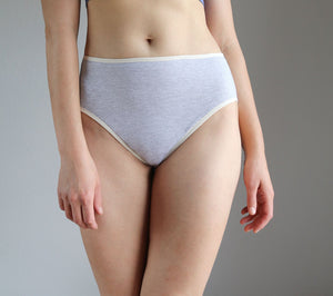 High Waist Organic Cotton Panties. Gray with Ivory Trim