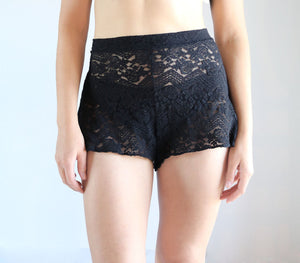 Black Lace Flared Women's Shorts. Flirty Loungewear