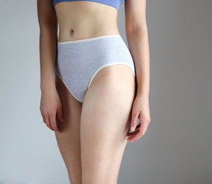 High Waist Organic Cotton Panties. Gray with Ivory Trim