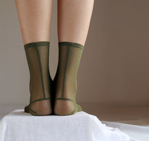 Handmade Olive Green Mesh Sheer Socks