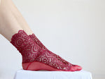 Burgundy Red Lace and Mesh socks. Handmade Women’s Socks