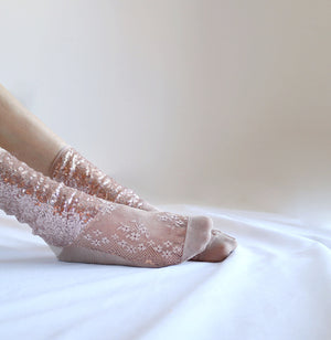 rose gold dress socks Rose Gold Sequin and Blush Mesh Womens Socks. S