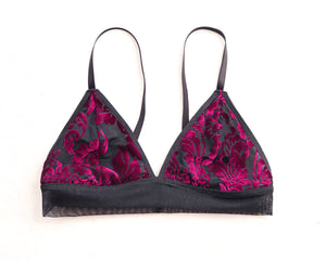 Velvet Bralette. Magenta and Black