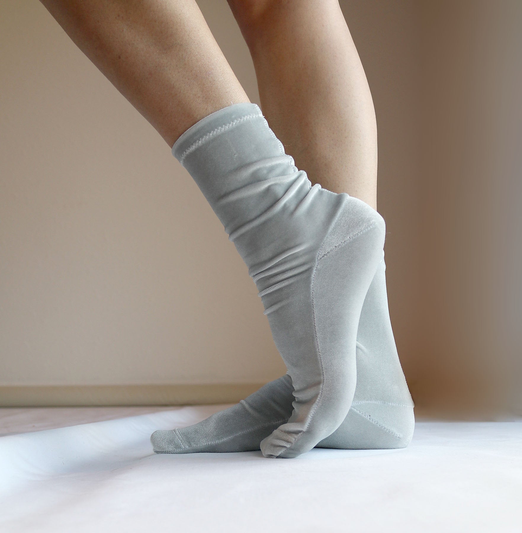 Silver Grey Velvet Socks. Handmade Women's Socks