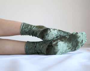Olive Green Velvet Socks. Handmade Women's Socks.