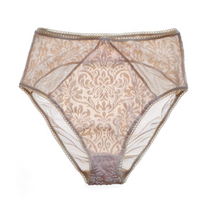 Hight Waist Velvet and Mesh Panties in Blush and Nude