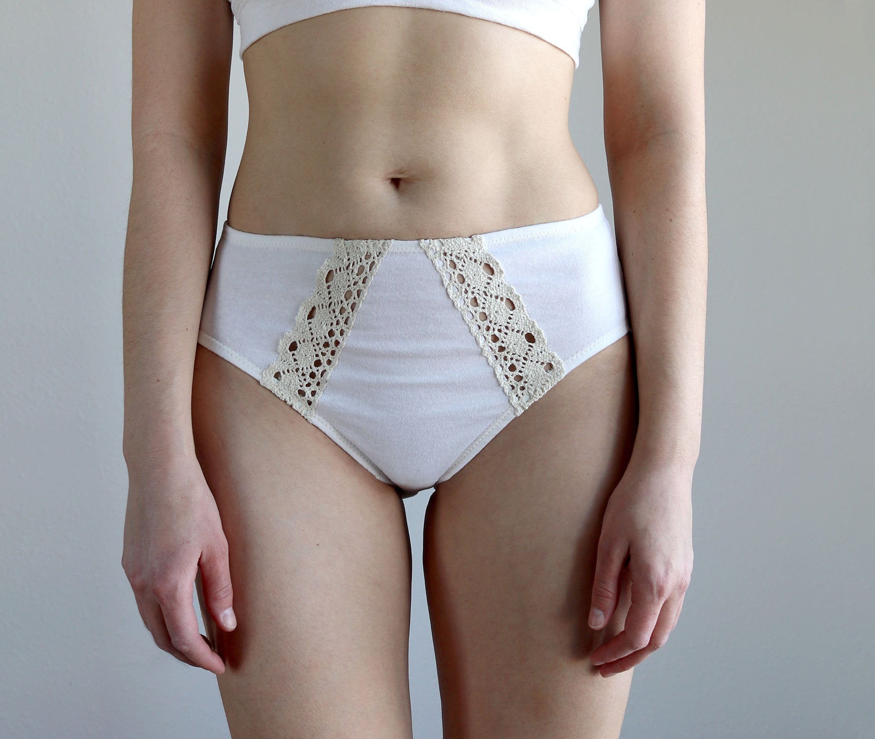 High Waist 100% Organic Cotton Panties. Cotton Lace Inserts. Natural –  Tatiana's Threads