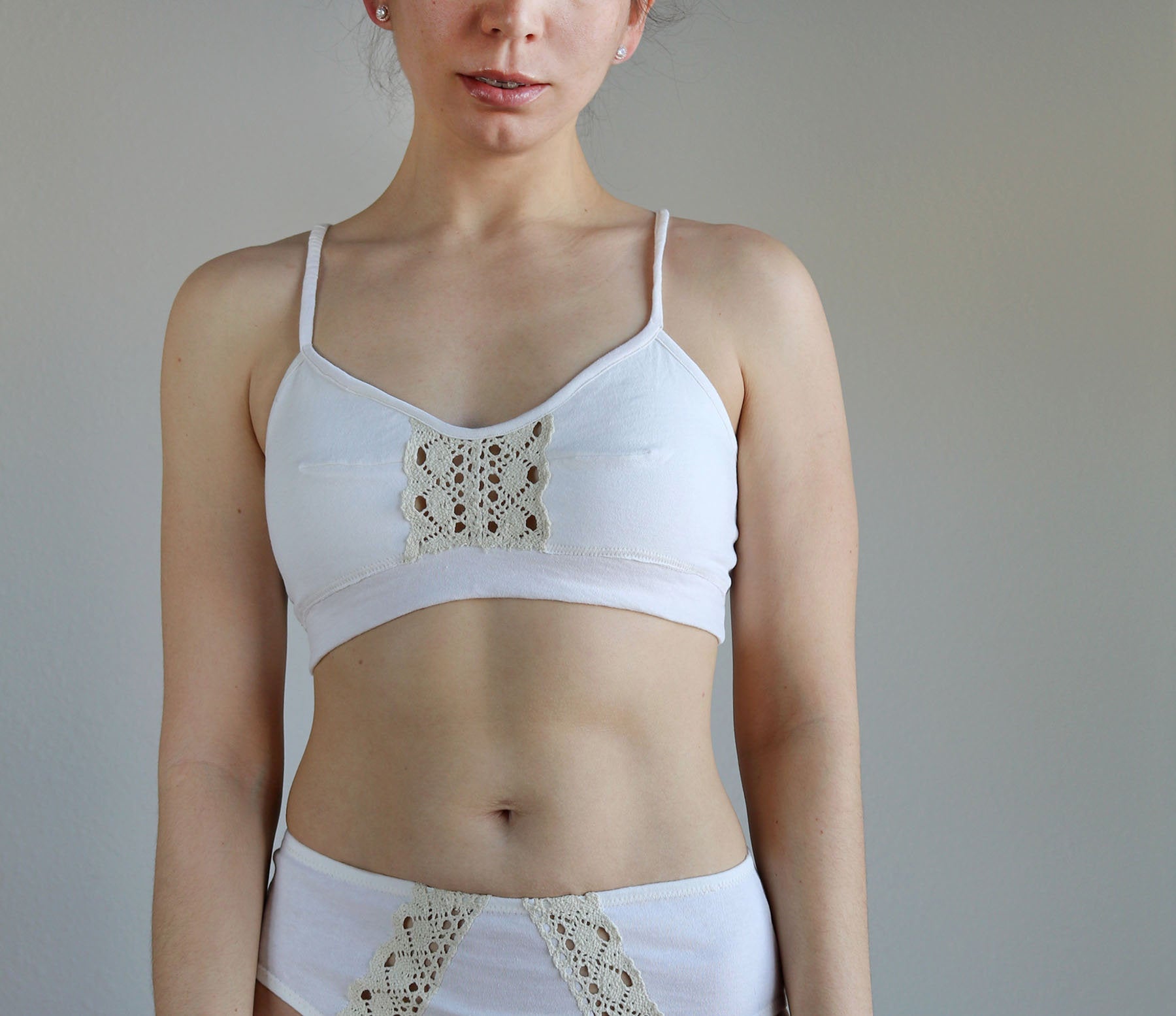 Floral lace nonwired soft organic cotton bra