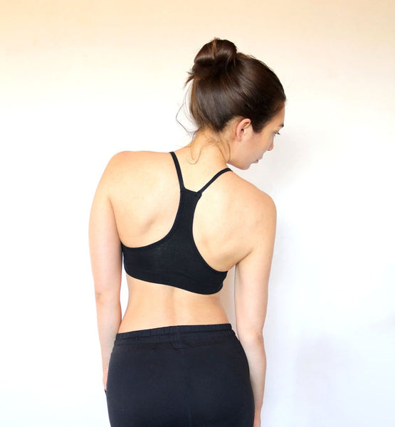 Black Organic Cotton Sports Yoga Bra. Skinny Racer Back. – Tatiana's Threads